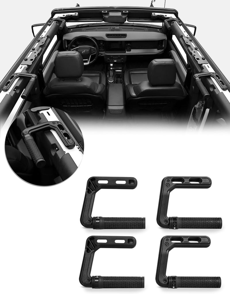 JROAD Bronco Aluminum Grab Handles Roll Bar Non-Slip Grip HandlesCompatible with Ford Bronco 2021-2025 Front or Rear Seat 4 Door Soft/Hard Top,Bronco Raptor Interior Accessories （4PCS/Black） - Image 1